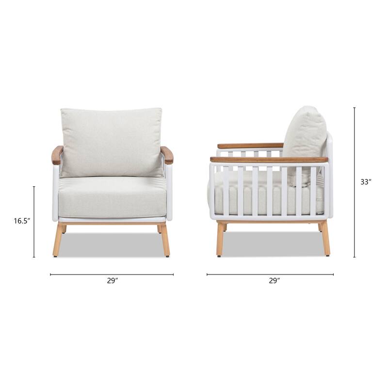Calarono 29" Teak & Aluminum Patio Accent Arm Chair Set of 2 Sand Dune Chenille
