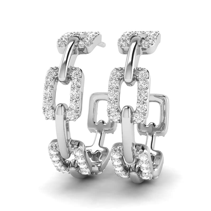 Marquee 1 Carat TW Diamond Links Hoop Earrings in 14K White Gold