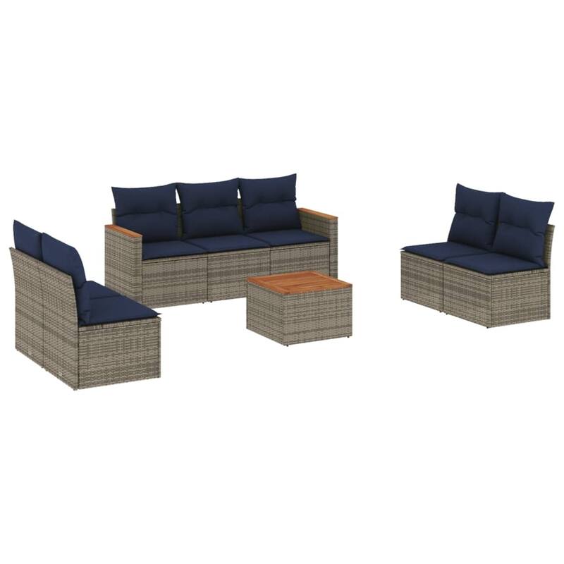 vidaXL Patio Sofa Set with Cushions Outdoor Conversation Furniture Poly Rattan - 21.7x 24.4x 27.2