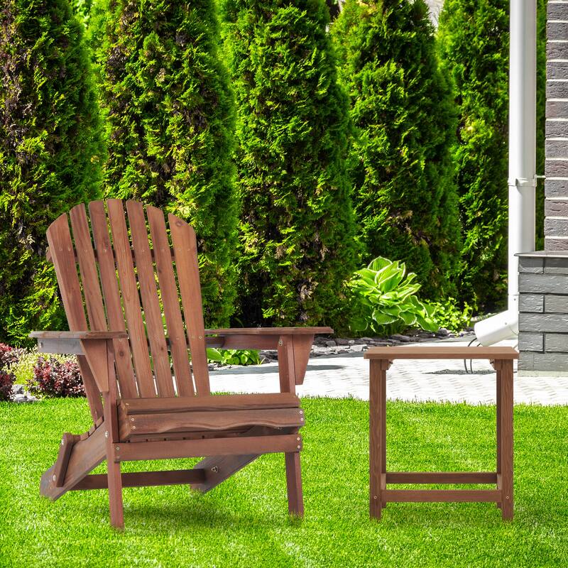 Foldable Wood Patio Adirondack Chair, Classic Outdoor Chair with Pre-Assembled Backrest, Easy Assembly