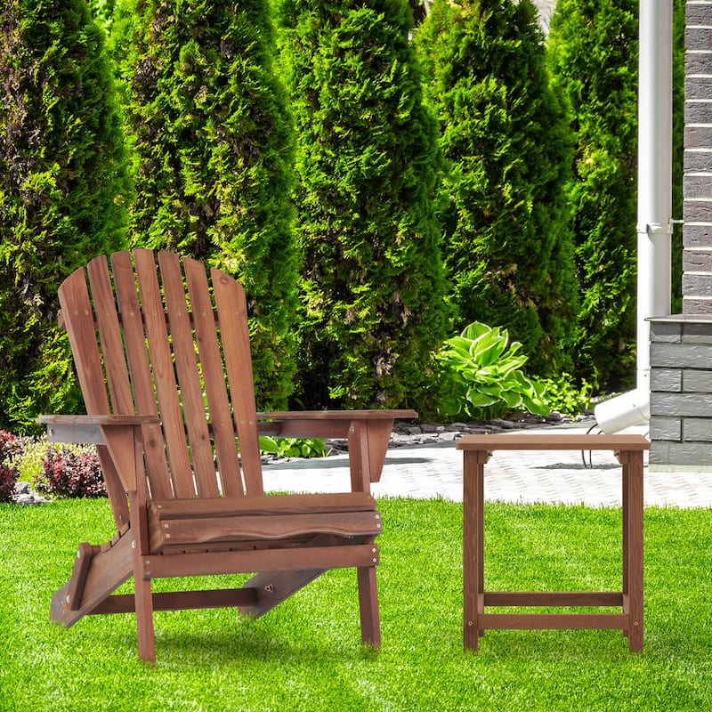 Wooden Outdoor Folding Adirondack Chair Wood Lounge Patio Chair, Set of 2.