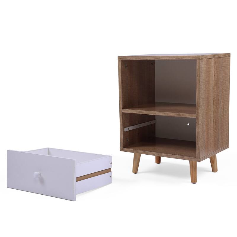 Modern Nightstand with Drawer and Shelf,Set of 2