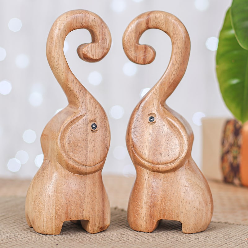 Novica Handmade Twin Elephant Heart Wood Sculptures (Set Of 2)