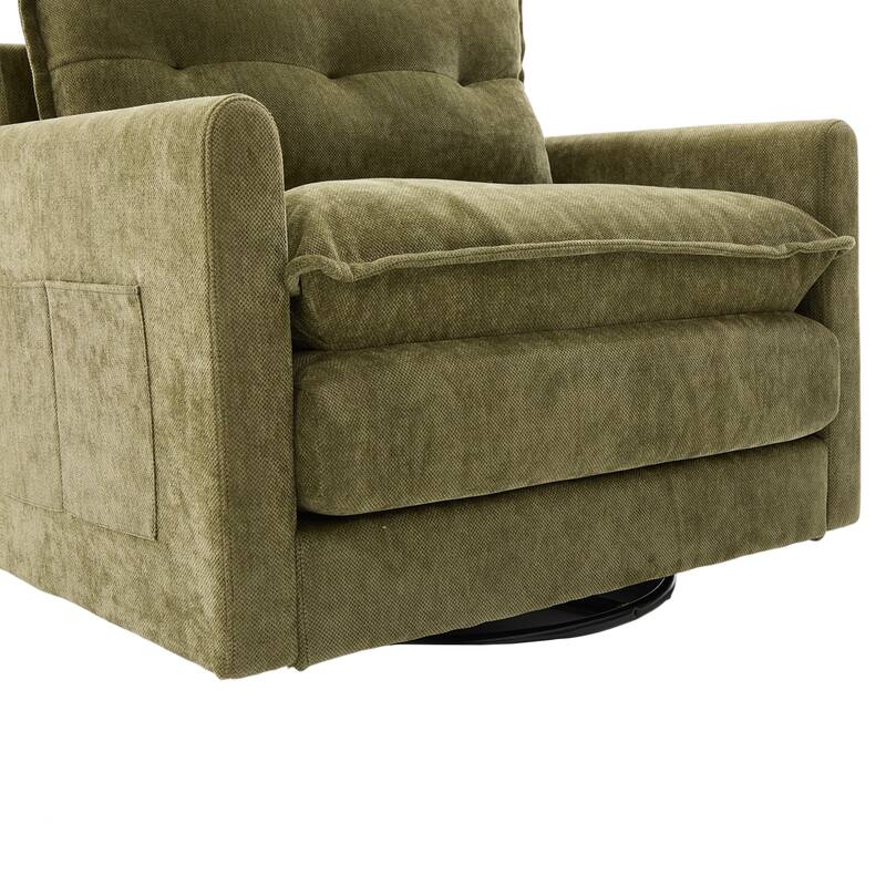 Swivel Barrel Chair - Mid Century Modern Chair, Thick Padded Arm Chair with Solid Metal Base, Comfortable Single Sofa Chair