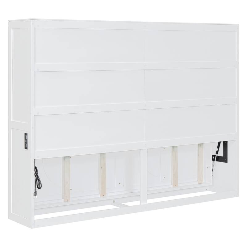 Full Size Murphy Bed Cabinet,Space Saving Foldable Wall Bed with Rattan Design, Dual-Piston Mechanism