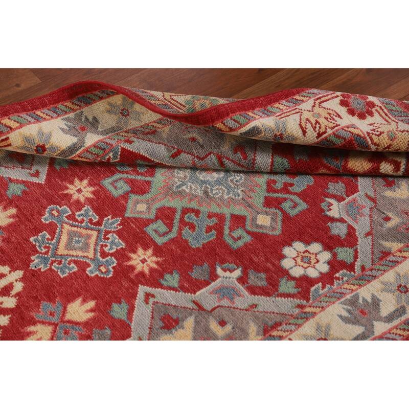 Red Kazak Accent Rug Handmade Geometric Wool Carpet - 3'4"x 4'8"