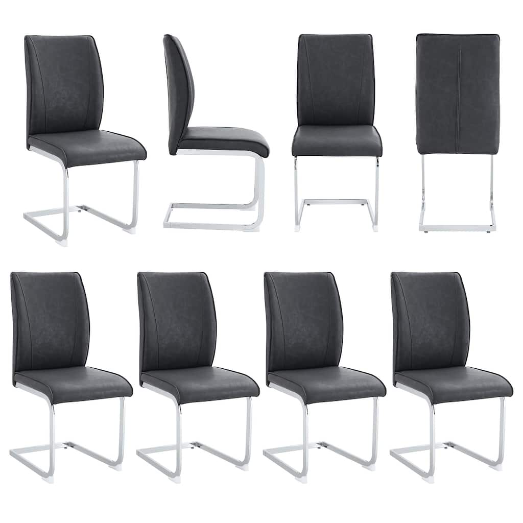 Luxury Simple Arch Chair - Set of 8 PU Material High Resilience Dining Chair with Arched Metal Leg