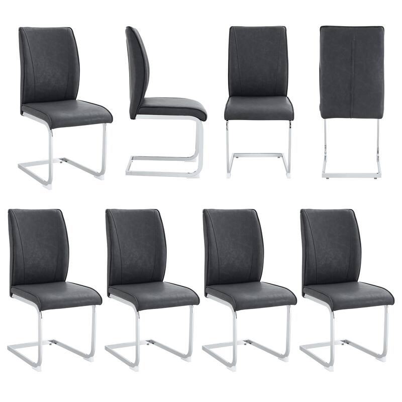 Roomfitters PU Dining Chairs with Arched Gold Metal Legs, High Resilience Upholstered Set of 8 for Dining Room - Dark Gray+Silver