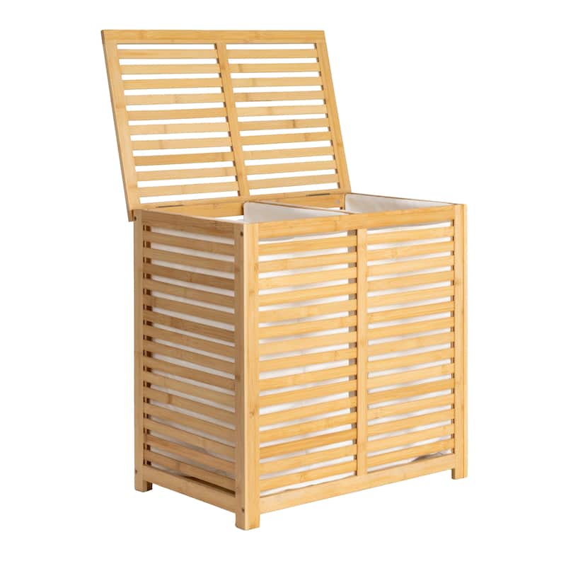 Household Essentials Bamboo and Cotton Double Laundry Sorter with Lid and Removable Bags - 23.6"L x 15.8"W x 22.8"H