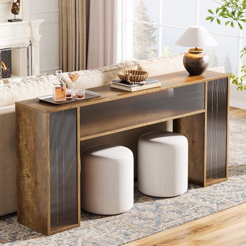 63" Long Farmhouse Wood Console Table with LED Light for Living Room - 62.99" W x 11.81" D x 33.07" H