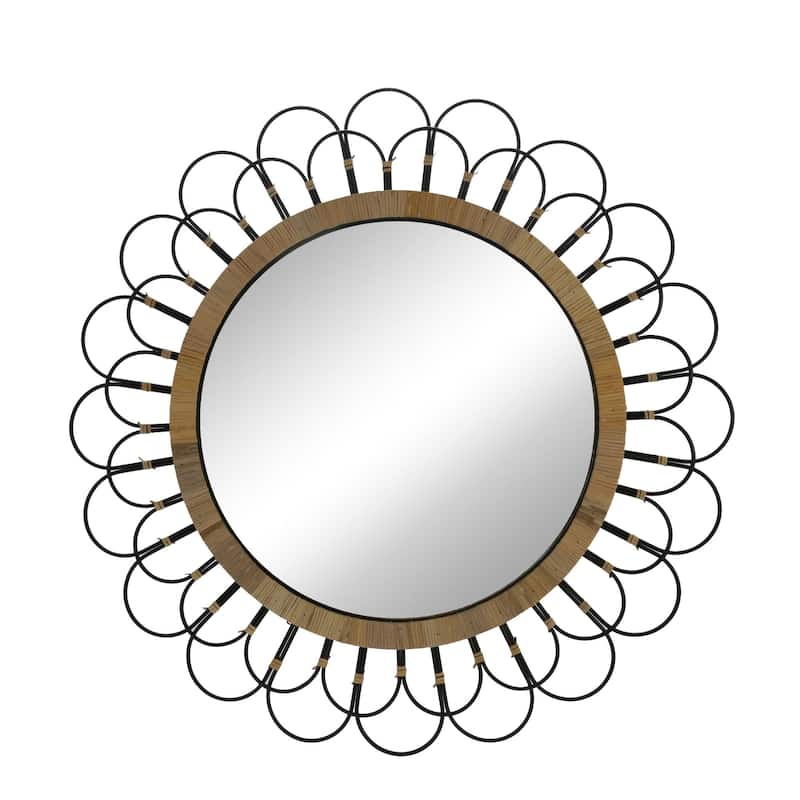 Daisy Glass Round Wall Mirror - 37" - Black and Brown