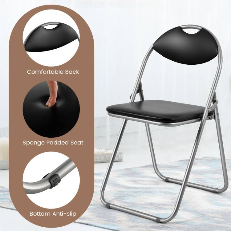 Black Portable Folding Dining Chairs Set with Carrying Handles and U-Shaped Metal Base