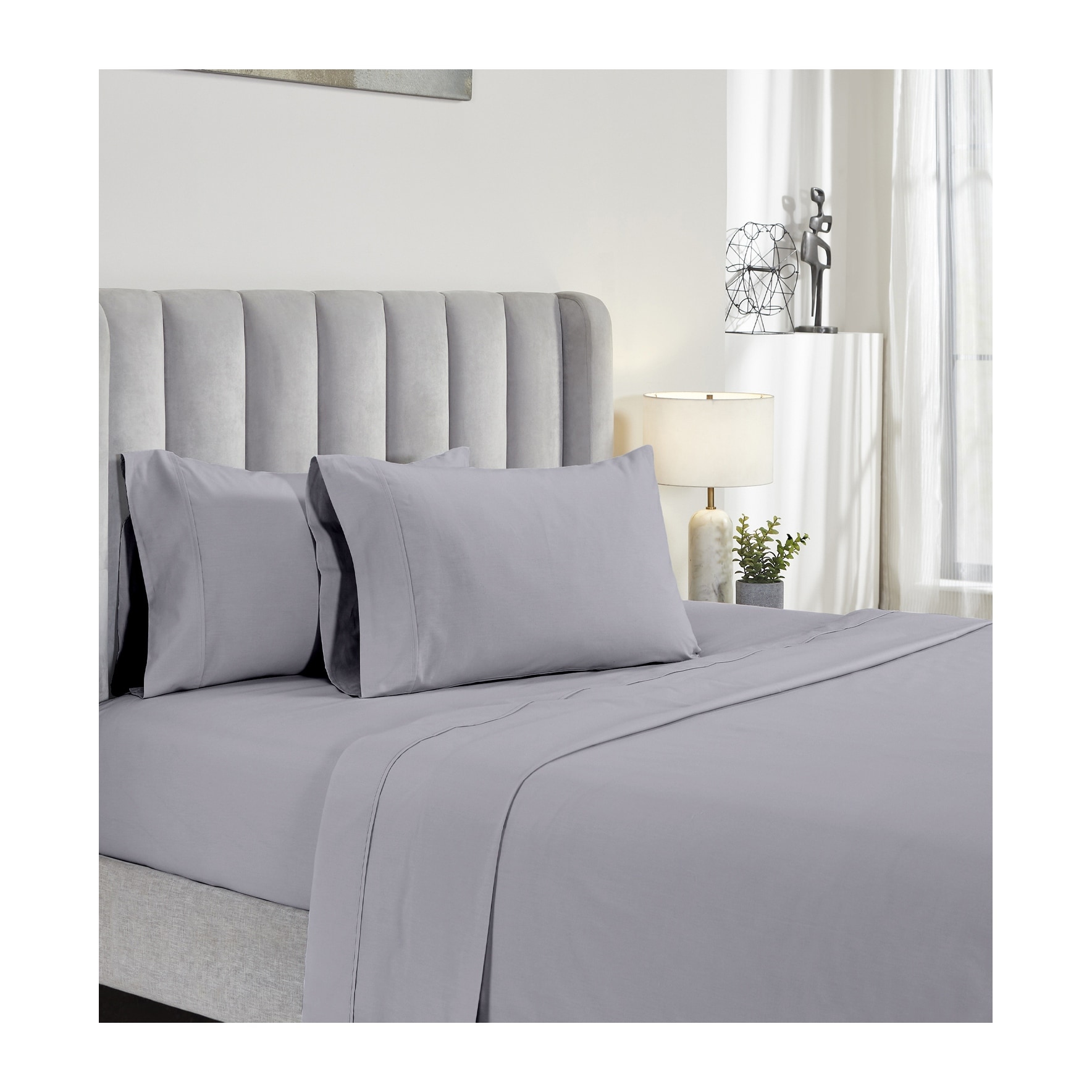 Luxurious Bedding Set Dark Grey Stripe USA Size 100% Cotton 800-TC 15 Inch Drop 