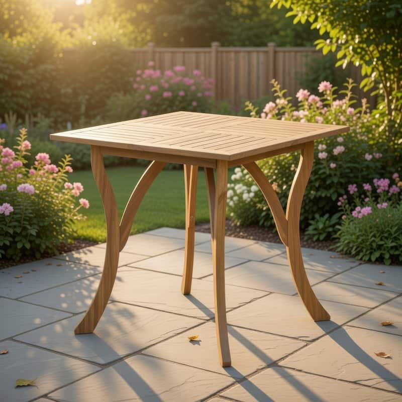Olen Outdoor Dining Table, Slatted Square 32 Inch, Brown Acacia Wood