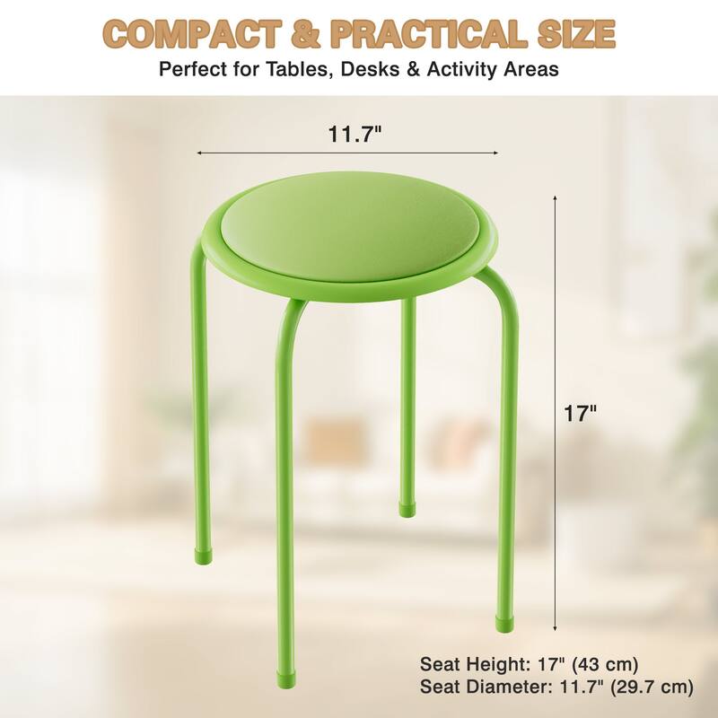 Javlergo Set of 6 Stackable Backless Stools PVC Padded Round Seats with Metal Frame Indoor Outdoor Use for Kitchen Livingroom