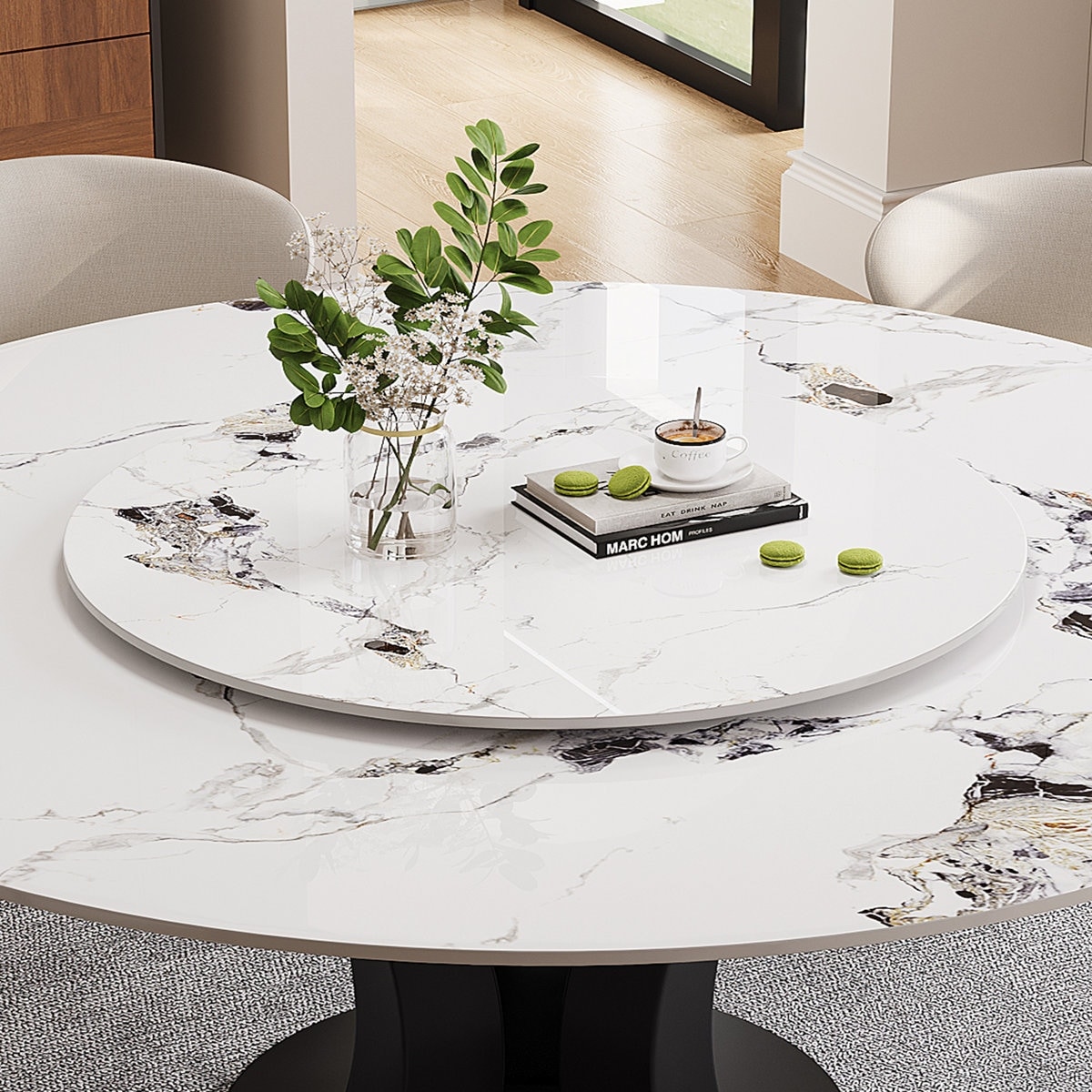 31.5" Round Lazy Susan, White Glossy Sintered Stone Material (Not Table Included)