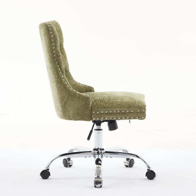GDF Studio - Modern Chenille Tufted Upholstered Office Chair with Chrome Metal Base with Nailhead Trim and High-Rebound Cushion