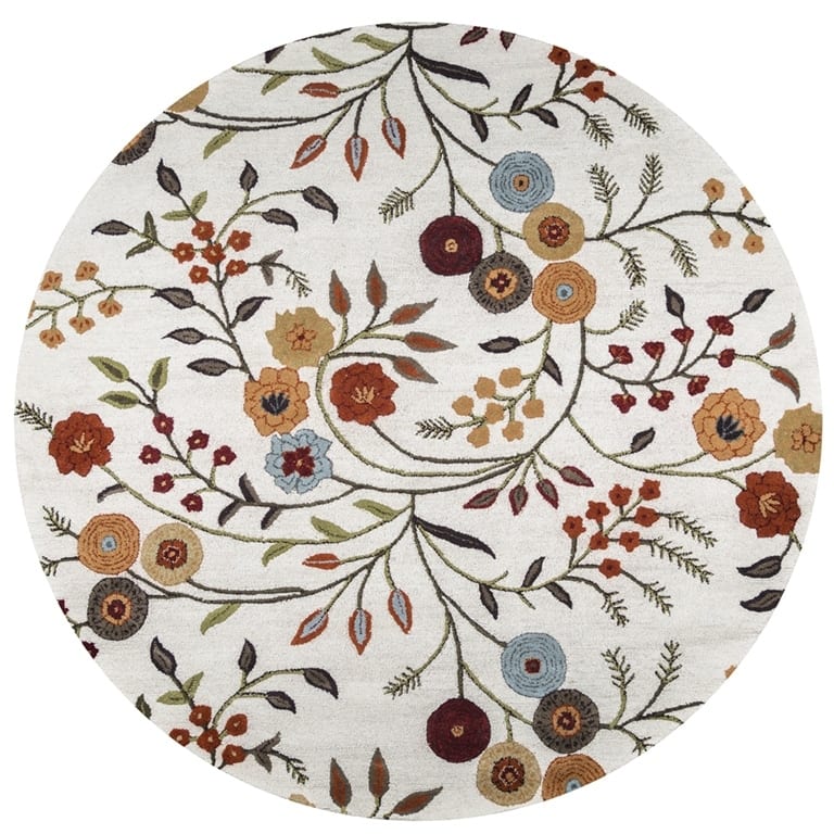 Alora Decor Cascade Neutral Ivory Floral Hand-tufted Wool Blend Rug - 8' x 8' Round - Ivory