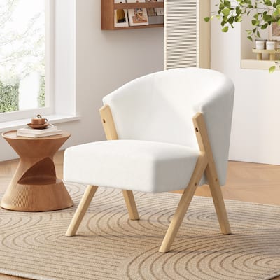 Modern Minimalist Upholstered Accent Chair,Single Lounge Sofa Chair for Living Room,Bedroom or Office,Solid Wood Frame,White