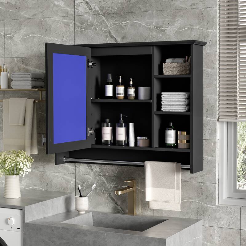 3-in-1 Bathroom Mirror Cabinet - Black