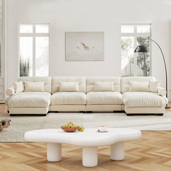 Modern Sectional Couch Comfortable Upholstered Sofa Set with Lumbar Pillow and Throw Pillow for Living Room