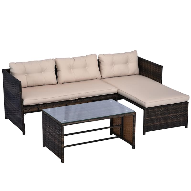 Outsunny 3-Piece Wicker Patio Furniture Sets, Rattan Conversation Sets, Sectional sofa set with Cushioned Lounge Chaise
