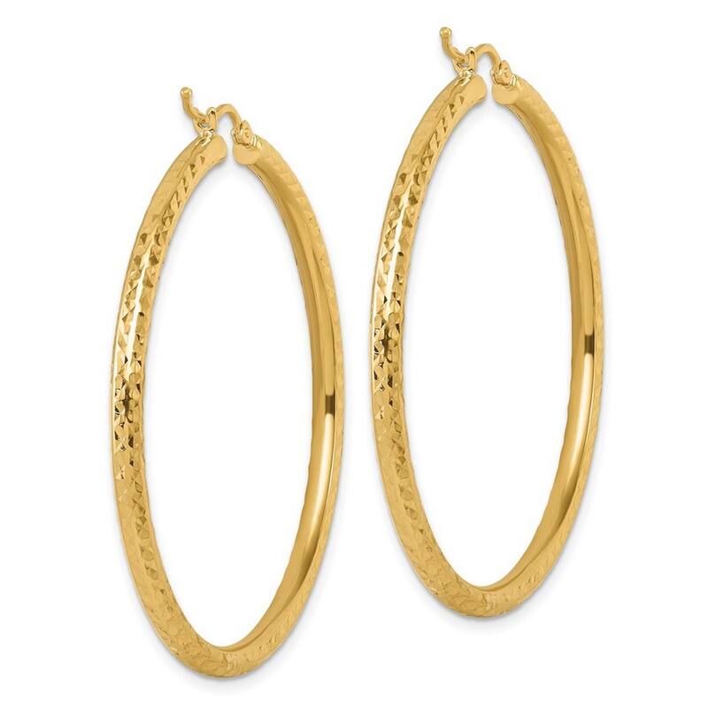 Curata 14k Yellow Gold Sparkle Cut Round Hoop Earrings - 50x50mm