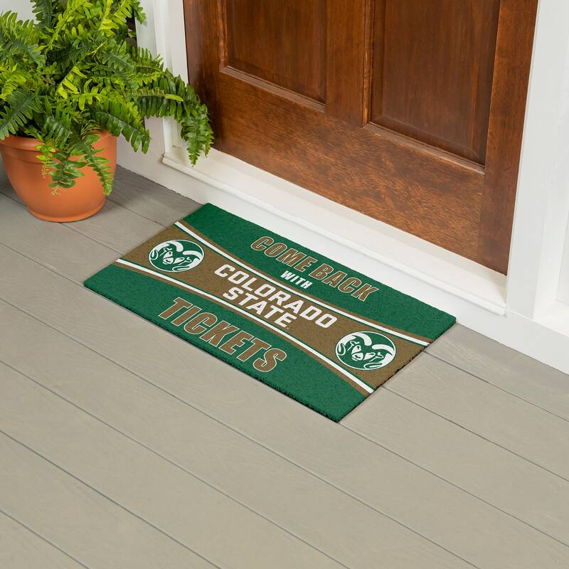 Colorado State University 28 in. x 16 in. PVC "Come Back With Tickets" Trapper Door Mat