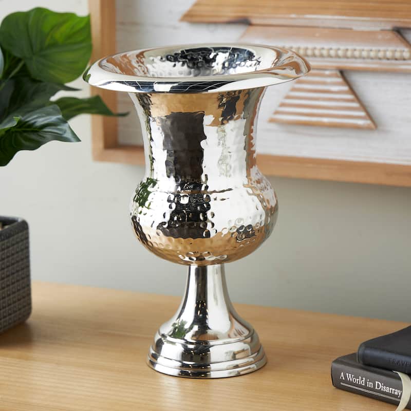Gold or Silver Aluminum Metal Goblet Inspired Hammered Vase - Silver - 9"W, 13"H