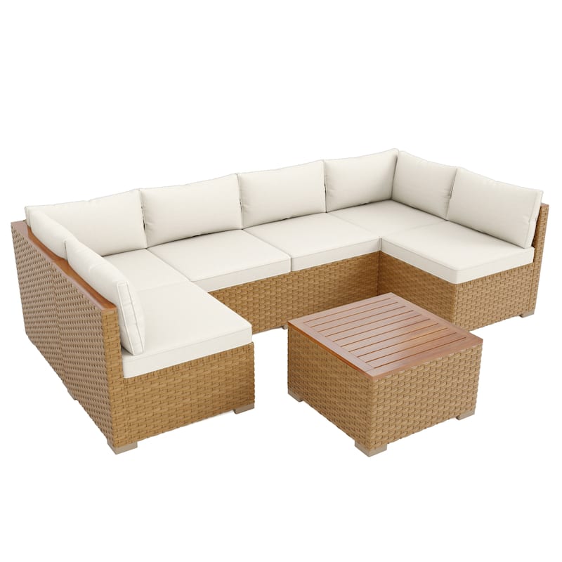 MAISON ARTS Outdoor Sofa Set，All-Weather Solid Wood Wicker Sectional Furniture Set with Dust Cover Included