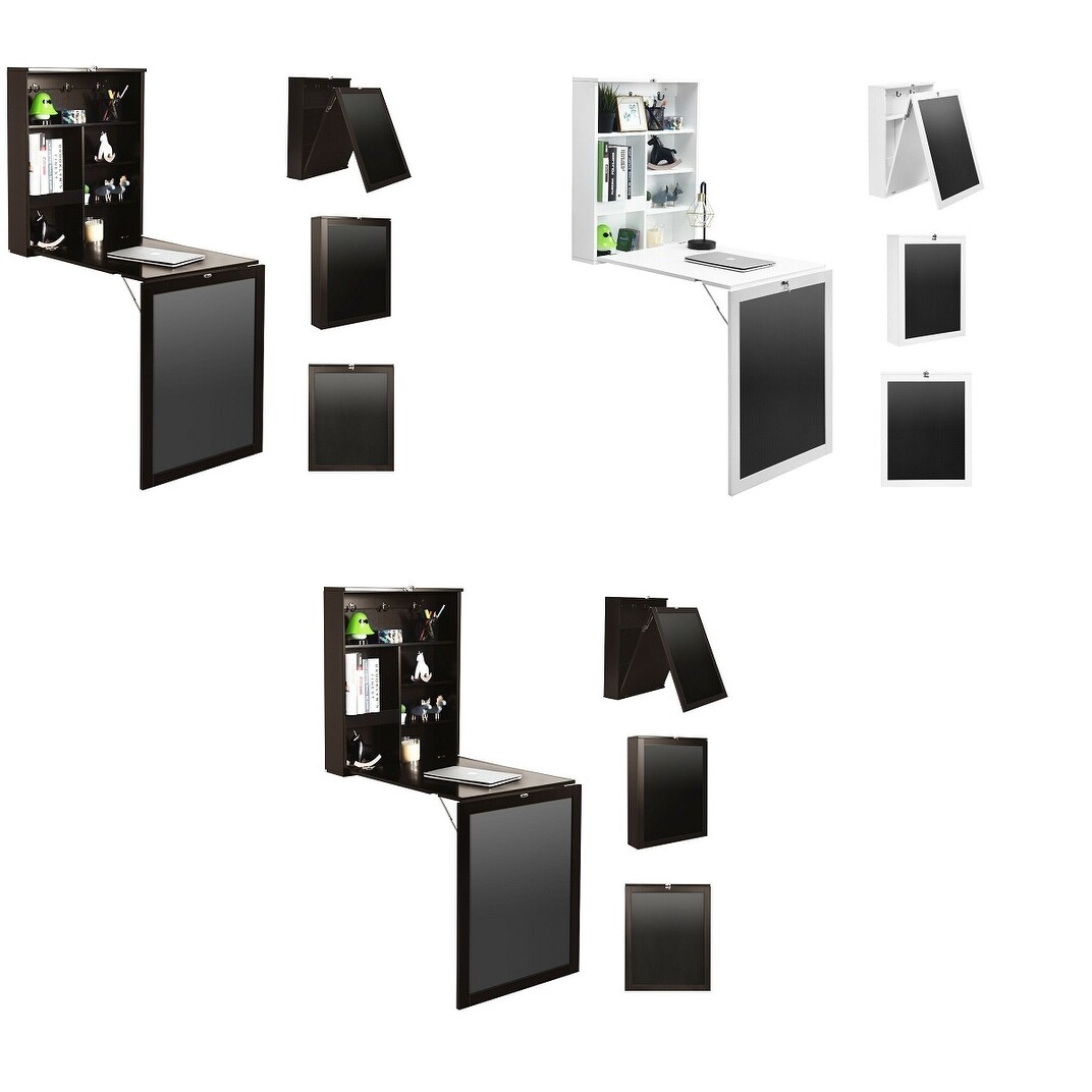 Shop Gymax White Black Brown Wall Mounted Table Fold Out Desk With
