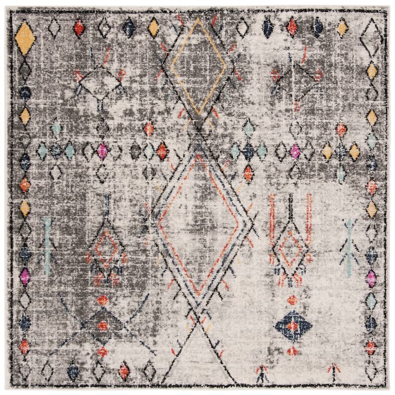 SAFAVIEH Adirondack Meena Vintage Boho Oriental Rug - 6' Square - Light Grey/Fuchsia