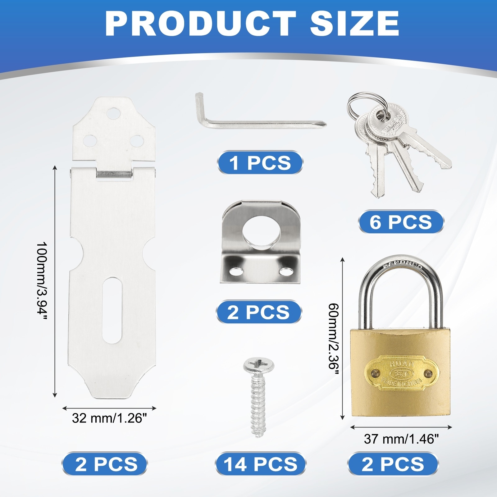 Stainless Steel Padlock Hasp, Lock Hasp Latch Door Slide Latch Locks with Single Copper Lock and Screws - Silver
