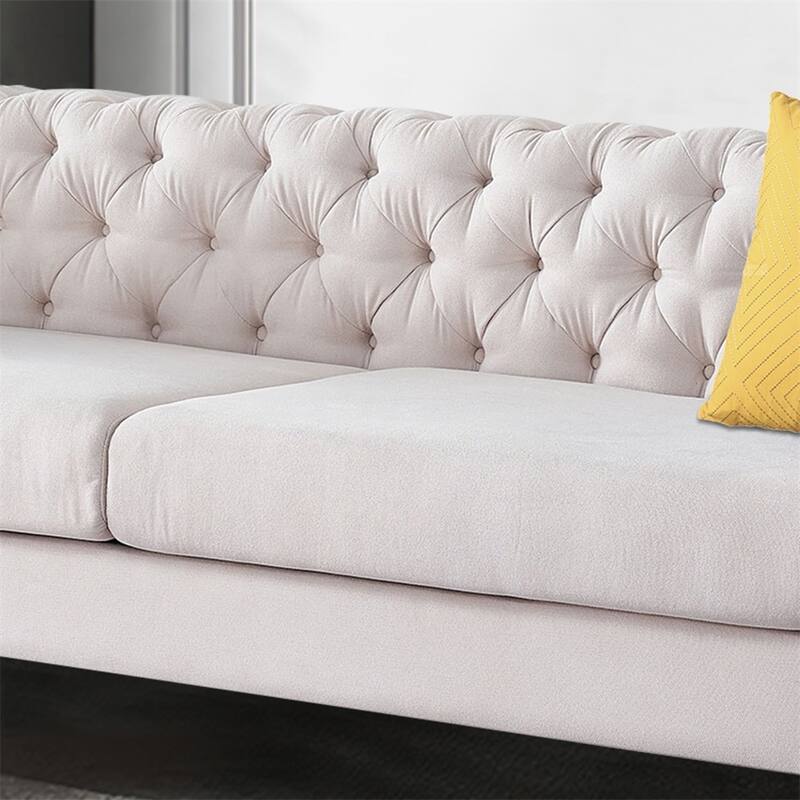 Modern Elegant Velvet Sofa With Buttons Upholstery And Metal Legs