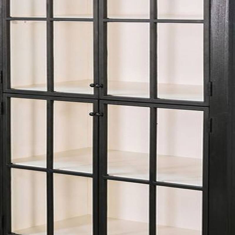 Rex Tall Accent Cabinet, 84 Inch, 4 Glass Doors w Interior Shelves, Black