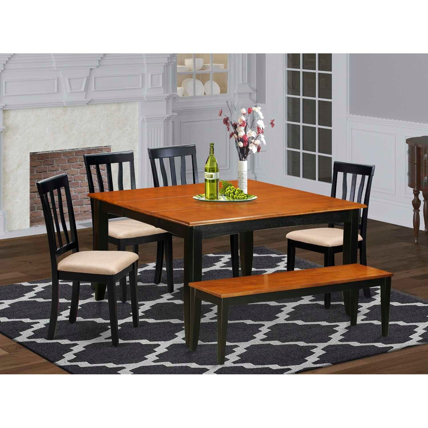 Rustic Dining Table Set - Kitchen Table & Chairs - 54 Inch Square Table - Cappuccino Finish