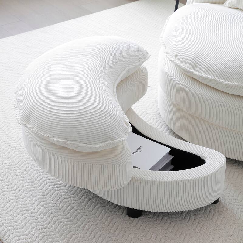 Modern Comfy 360° Swivel Barrel Chair with Ottoman and Pillows for Bedroom and Living Room - Beige