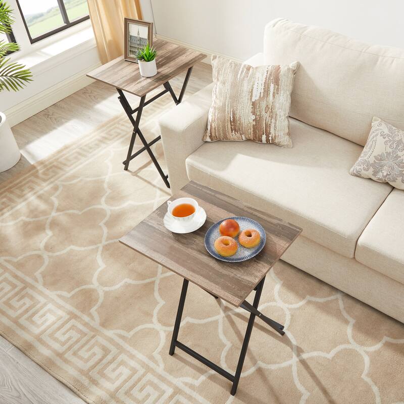 Industrial Folding TV Tray Tables,Side Table for Small Space,Snack Tables with Stable Metal Frame,Noassembly Required(1/2PCS)