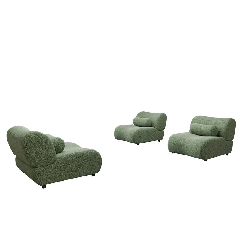 Chenille Modular 3-Seater Sectional Sofa Set with Cylindrical Pillows and Curved Design