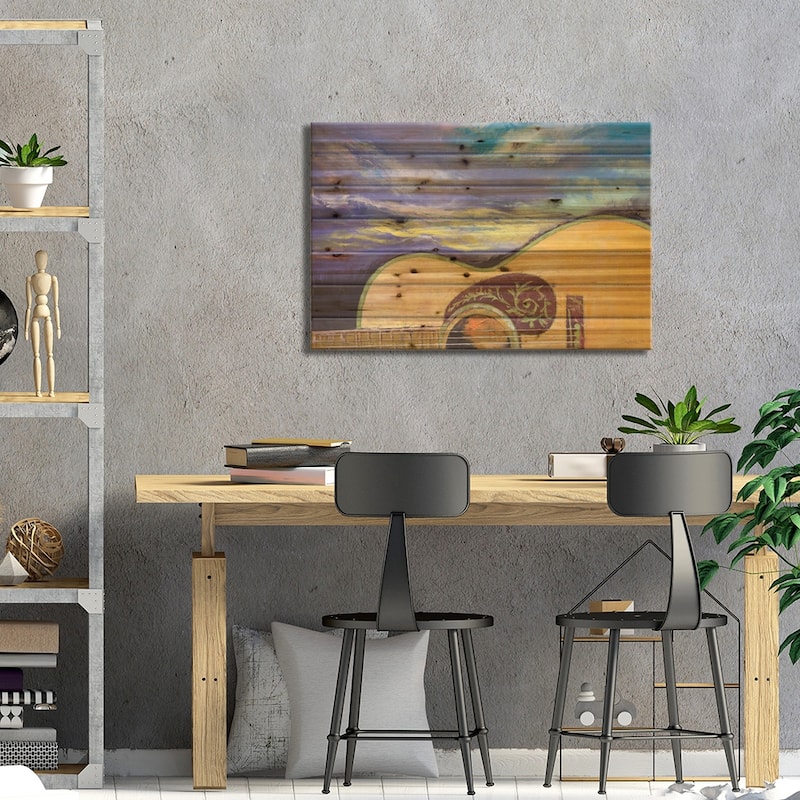 Sunset Guitar Print On Wood by Michael Creese - Multi-Color