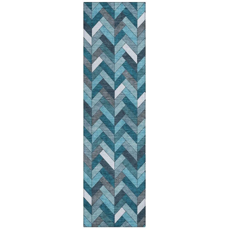 Machine Washable Indoor/ Outdoor Modern Chevron Chantille Rug