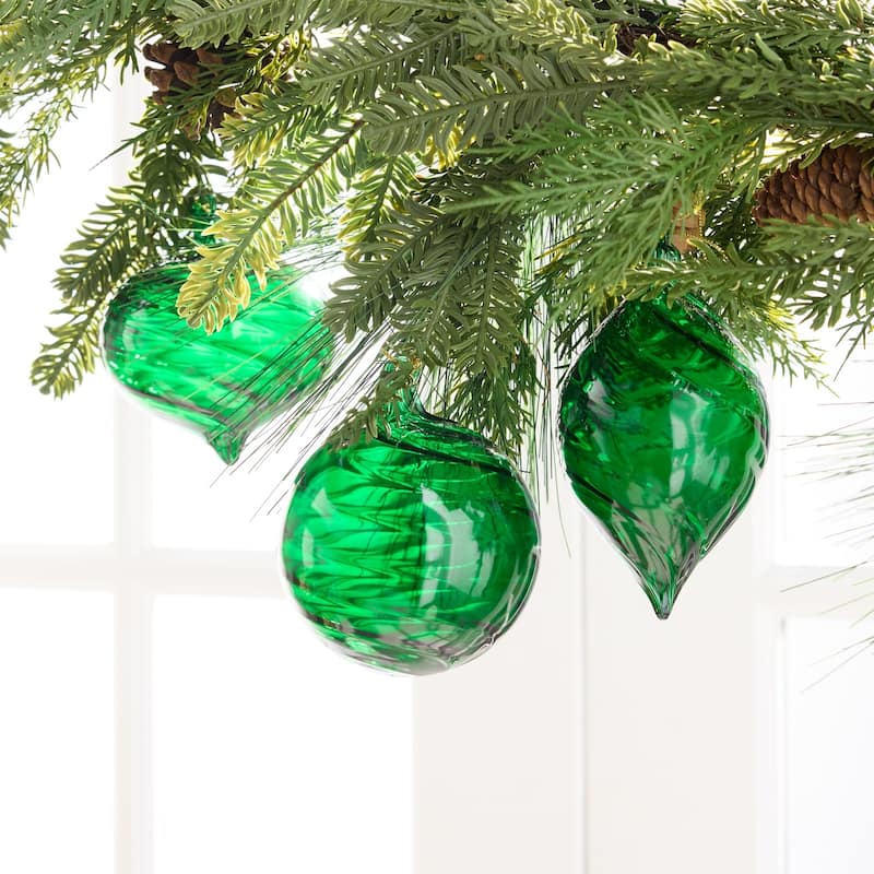 Swirl Christmas Ball Onion and Drop Ornaments - 6.5" - Green - 6ct