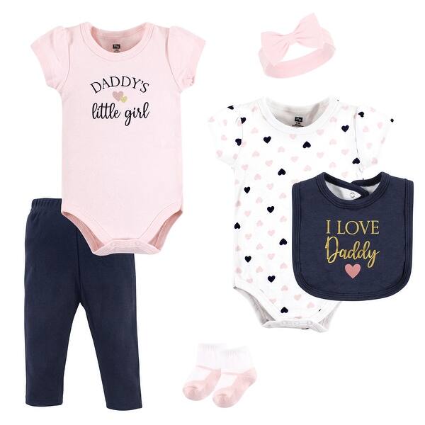 slide 1 of 1, Hudson Baby Infant Girl Cotton Layette Set, Girl Daddy Pink Navy 0-3 Months - Girl Daddy Pink Navy