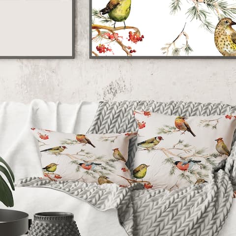 Designart 'Forest Birds On Branches' Traditional Printed Throw Pillow