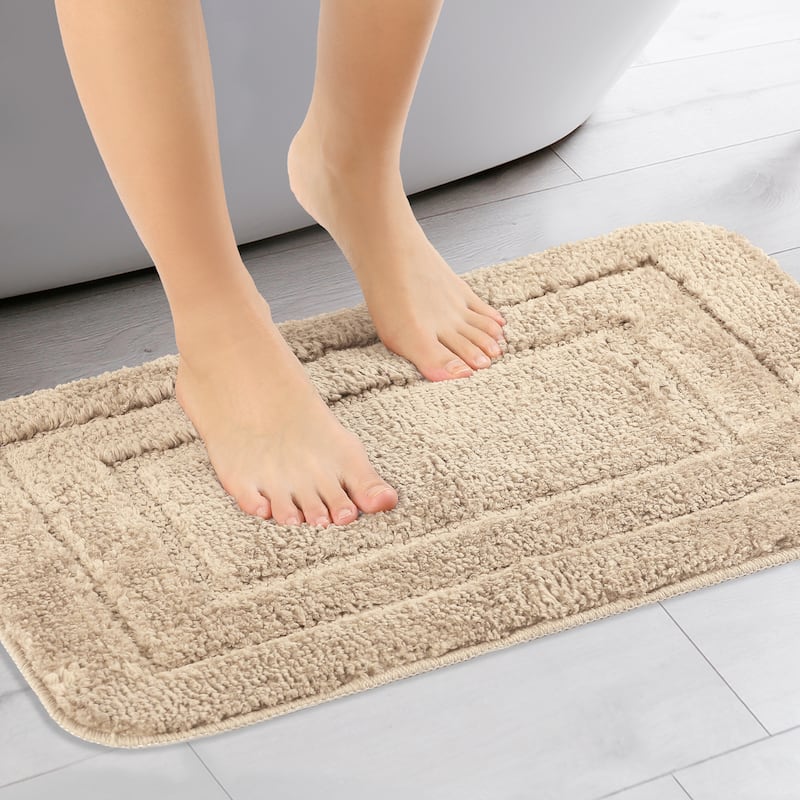 Bathroom Rug, Soft Absorbent Bathroom Rug, Non Slip Plush Bath Rug Machine Washable Dry Bath Mat for Bathroom Floor - Khaki - 16" x 24"
