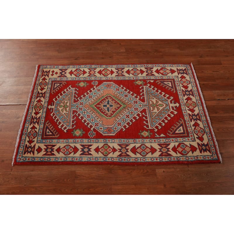 Red Kazak Foyer Rug Traditional Handmade Wool Carpet - 2'7"x 3'11"