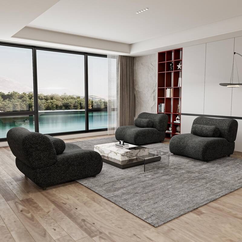 Chenille Modular Sectional Sofa Set, 3-Seater with Curved Design