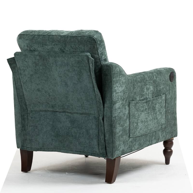 Chenille Accent Armchair, Upholstered Lounge Chair with USB Port, Single Sofa Chair with Wooden Legs & Side Storage