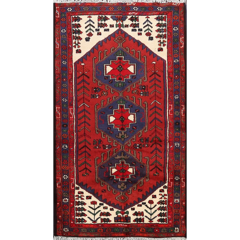 Geometric Persian Hamedan Area Rug Handmade Traditional Wool Carpet - 3'4" x 5'1"