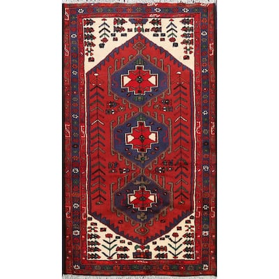 Geometric Persian Hamedan Area Rug Handmade Traditional Wool Carpet - 3'4" x 5'1"